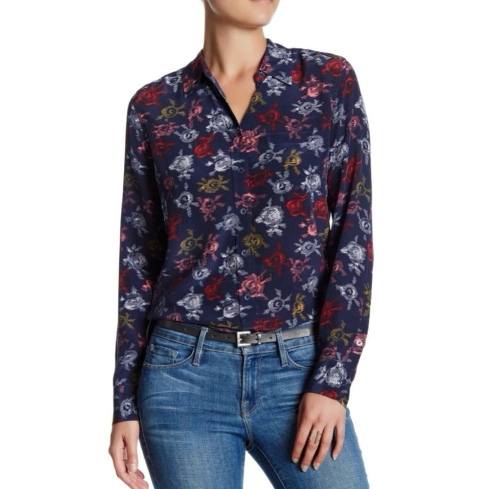 Equipment Silk Print Floral Print Navy Multi Colored Blouse